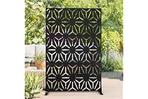 Elevens Patio Privacy Screen, Decorative Privacy Screen with Stand 6FT Metal Privacy Divider for Outdoor Garden Backyard Pati