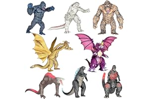 TwCare Exclusive Set of 8 Godzilla vs Kong Toys Movable Joint Action Figures, King of The Monster Dinosaur Shin Ghidorah Skull Crawler Destoroyah Mecha Mechagodzilla Cake Toppers Pack