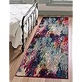 Unique Loom Chromatic Collection Modern Colorful & Vibrant Abstract Area Rug for Any Home Décor, 2 ft 7 in x 10 ft, Multi/Light Blue