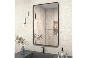 CHARMOR 24x36 Bronze Bathroom Mirror, Brushed Metal Bathroom Vanity Mirrors for Wall, Modern Rounded Corner Rectangle Mirror for Farmhouse, Bedroom, Anti-Rust (Horizontal/Vertical)