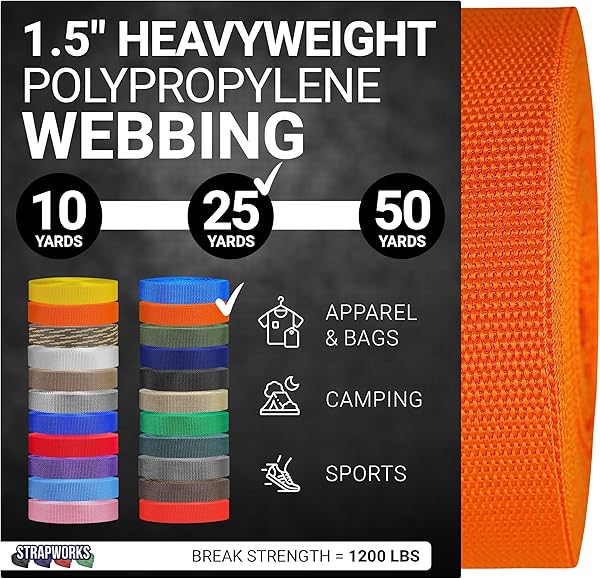 Strapworks Schweres Polypropylen-Gurtband – robuste Poly-Umreifung für Outdoor-DIY-Ausrüstung, 3,8 cm x 22,7 m, Orange