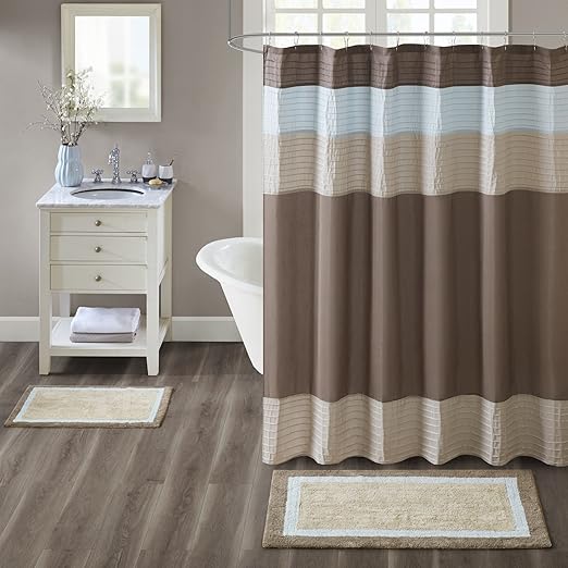Amazon Com Madison Park Amherst Bathroom Rugs Room Decor 100 Cotton Tufted Ultra Soft Non Slip Absorbent Quick Dry Bathtub Mats 20x30 Brown Blue Home Kitchen