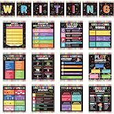 WATINC Writing Strategies Posters for Classroom - 19PCS Writing Process Bulletin Board for Middle High School, Colorful Roll Cute Bow &amp; Pencil Trim Border Chalkboard Wall Decor Supplies