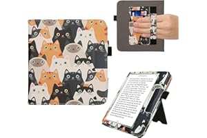 kwmobile Case Compatible with Kobo Libra Colour - Case PU Leather Cover with Magnet Closure, Stand, Strap, Card Slot - Cats Orange/Black/White