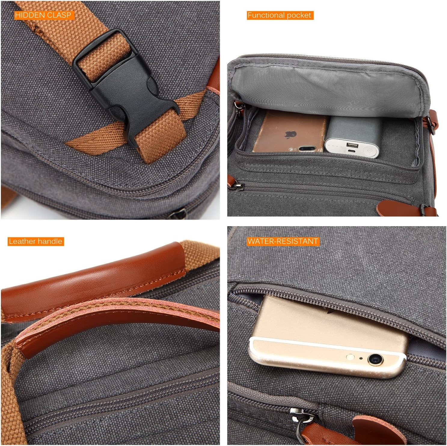 CoolBELL Convertible Backpack Messenger Bag Shoulder Bag Laptop Case Handbag Business Briefcase Multi-Functional Travel Rucksack Fits 15.6 Inch Laptop for Men/Women (Cancas Dark Grey): Computers & Accessories