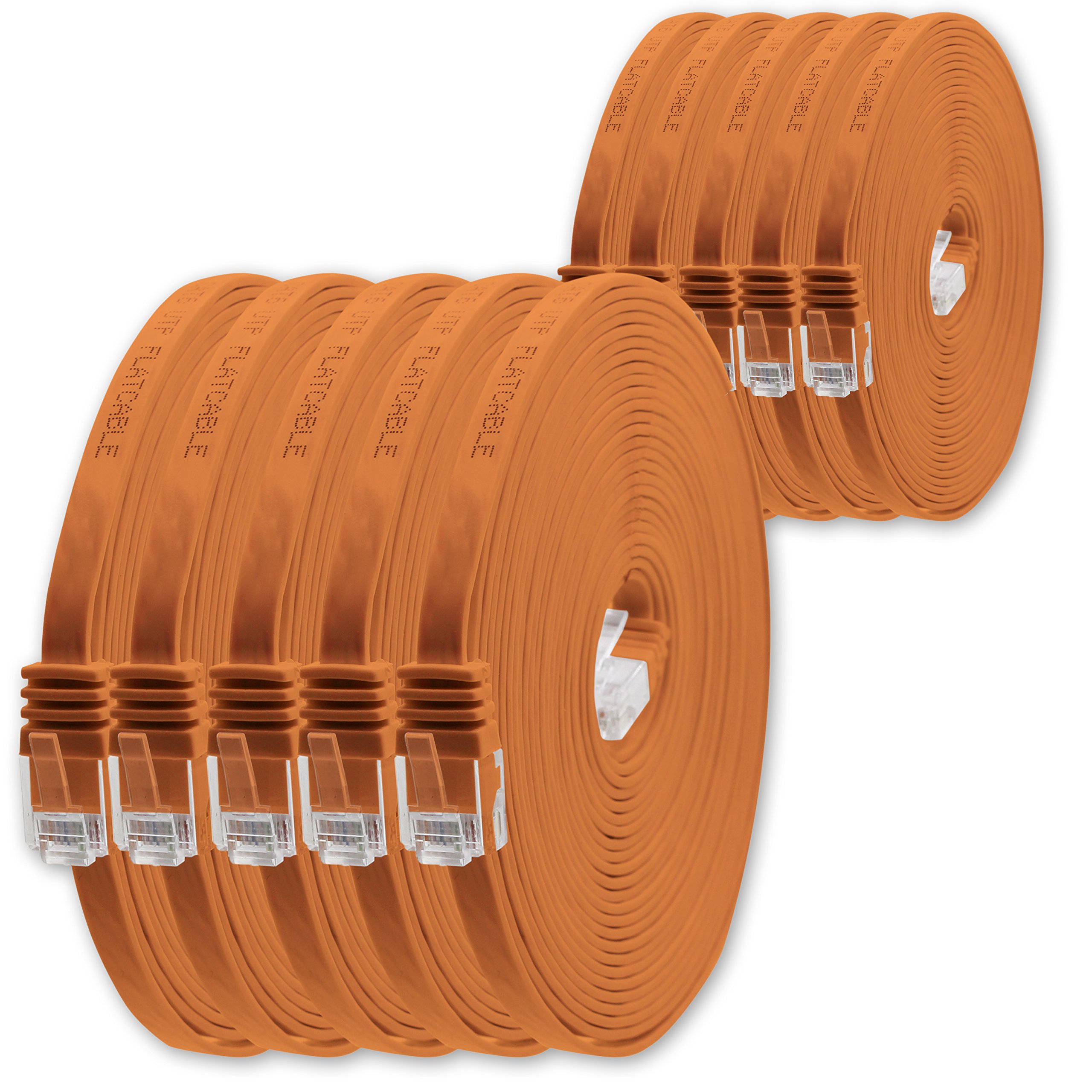 1aTTack.de 0.25m Orange 10 Pack Cat.6 Flat Network Cable, Up to 1000 Mbit/s, Compatible with Cat5, Cat5e, Cat.7, RJ45 Connectors, Ideal for Home/Office Networks, Computers, TVs, Printers