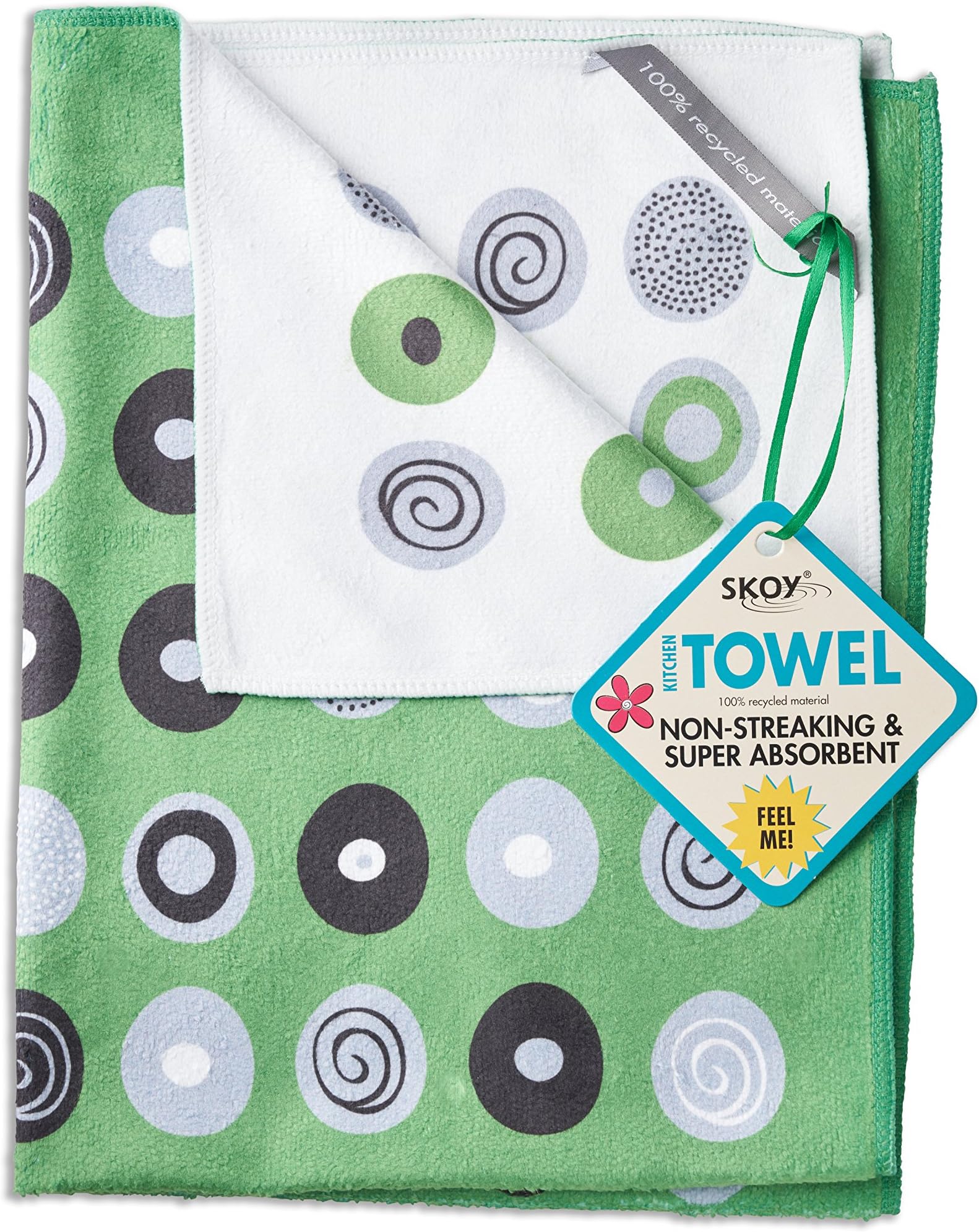 Kitchen Towel, 1-PK, 100% Recycled Polyester Towel for Dishes, Glassware, Cookware and Hands, Reversible Design, Absorbent Kitchen Towel, 18" x 24", Green