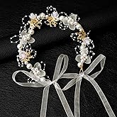 QfwdfcTrenz Flower Girl Headpiece Flower Girl Hair Accessory Flower-Girl Crown Pearl Headband Bridal Hair Vines Flowers Wedding Princess Accessories for Women Bridesmaid Birthday Party, White