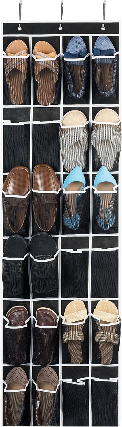 ZOBER Over The Door Shoe Organizer - 24 Breathable Pockets, Hanging Shoe Holder for Maximizing Shoe Storage, Accessories, Toiletries, Laundry Items. 64in x 18in