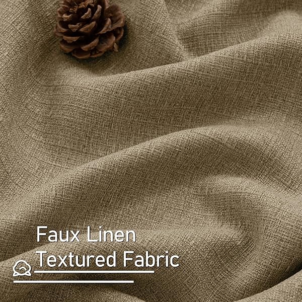 LAMIT LINEN TEXTURED CURTAINS FOR LIVING ROOM, 95 INCHES LONG GROMMET THERMAL INSULATED THICK BURLAP CURTAINS LIGHT FILTERING PANELS FOR BEDROOM/FARMHOUSE, SET OF 2 PANELS, W52 X L95, TAN BROWN