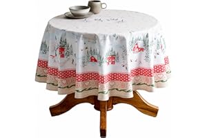 Maison d' Hermine Table Cloth Round Table 100% Cotton 63 Inches Fall Tablecloth Reusable Everyday Use for Thanksgiving Christ