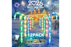Anordsem Solar Christmas Decorations Outdoor: 12 Pack Candy Cane Stake Lights - 21" Waterproof LED 8 Colorful Lighting Models for Pathway Yard Garden Xmas Decor - 2026 New Year Gifts for Homeowners