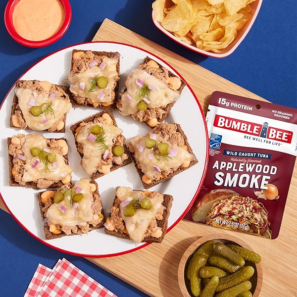 BUMBLE BEE APPLEWOOD SMOKE SEASONED TUNA, 2.5 OZ POUCH – READY TO EAT – WILD CAUGHT TUNA PACKET – 15G PROTEIN PER SERVING – GLUTEN FREE