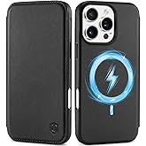 SHIELDON Slim Wallet Case for iPhone 16 Pro Max 6.9", Genuine Leather Wireless Charging Magnetic Closure RFID Blocking Card Slots Shockproof Cover Compatible with iPhone 16 Pro Max 5G - Black