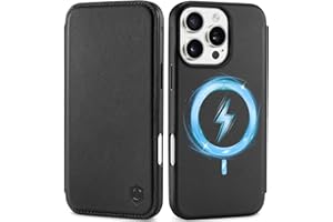 SHIELDON Case for iPhone 16 Pro Max 6.9", Genuine Leather Slim Wallet Wireless Charging Magnetic Closure RFID Blocking Card Slots Shockproof Cover Compatible with iPhone 16 Pro Max 5G - Nappa Black