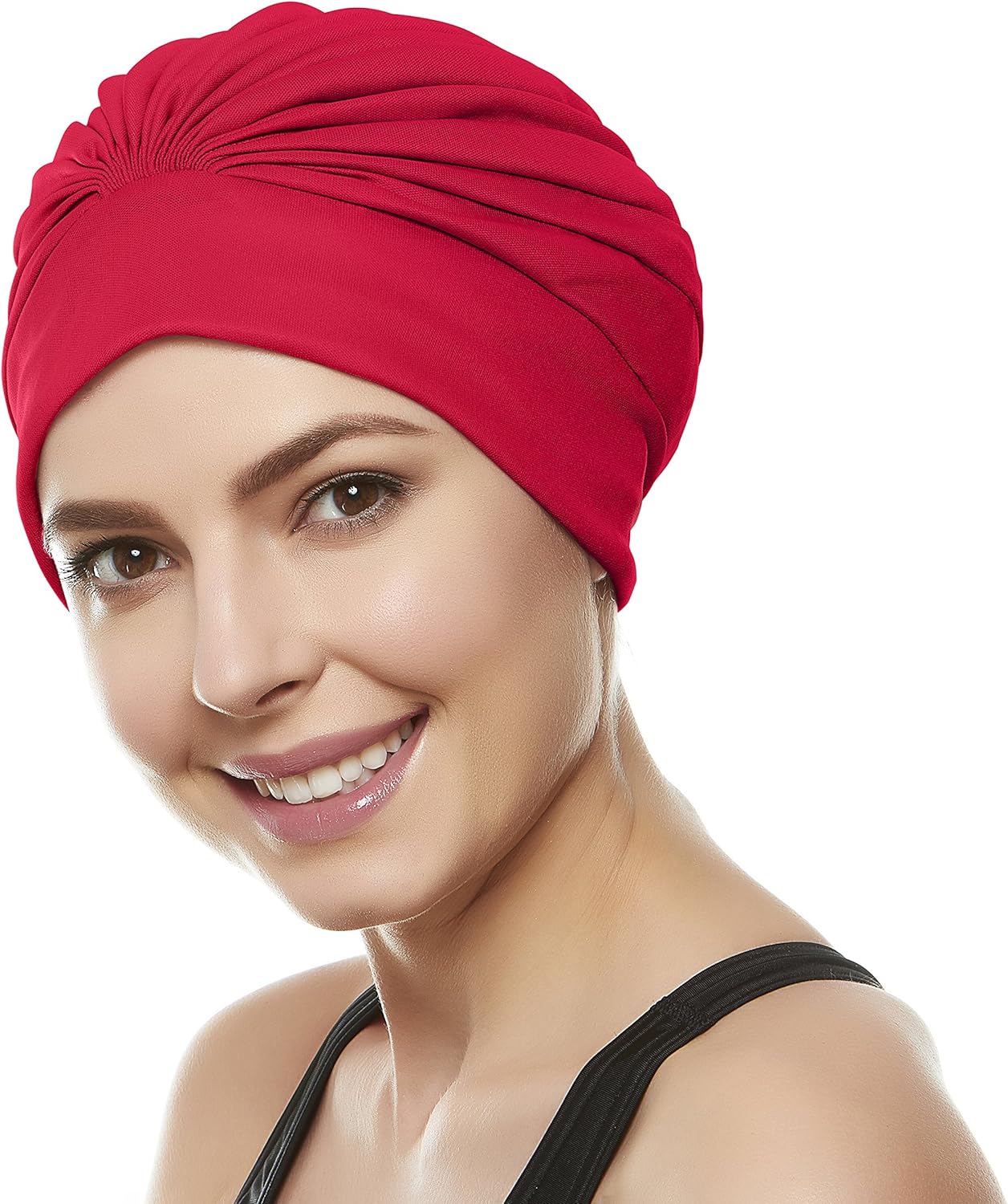 Polyester Latex Lined Pleated Women's Swim Bathing Turban For Swimming