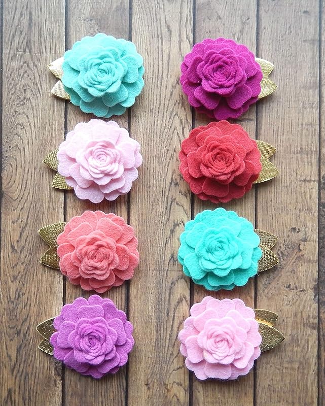 16 Felt Flowers Vintage Roses with Metallic Gold Felt