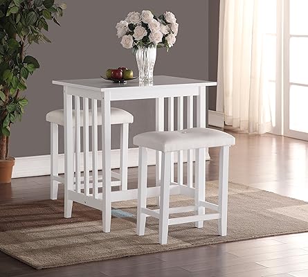 Roundhill 3-Piece Counter Height Dining Set with Stools, White