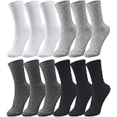 Duufin 12 Pairs Women's Crew Socks Mid Calf Lightweight Casual Gym Workout Plain Socks for Women