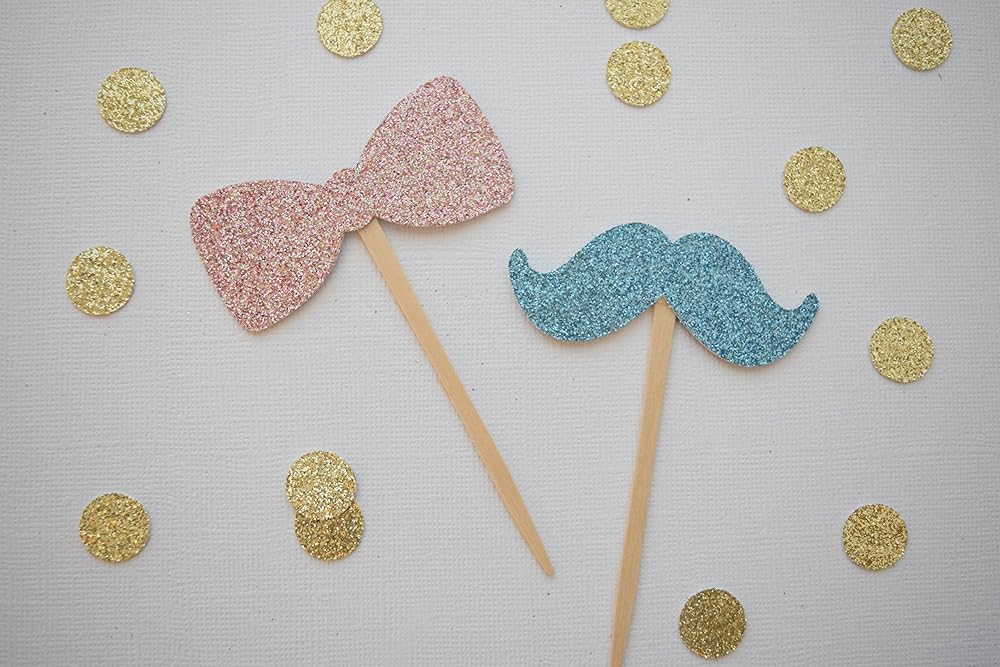 Gender Reveal Cupcake Toppers, Pink & Blue Cupcake Toppers