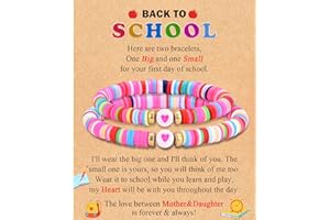 FIEEFX Back to School/First Day of School Bracelet Gifts, First Day of Kindergarten Preschool First/Second Grade Bracelet Gifts, Set of 2 Colorful Elastic Rope Bracelet for Girls