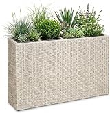 CASARIA Flower Box 4 Inner Pots Polyrattan Cream Outdoor Planter Rectangular
