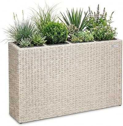 CASARIA Flower Box 4 Inner Pots Polyrattan Cream Outdoor Planter Rectangular