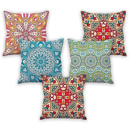 Aart Mandala Art Pattern Printed Cushion Cover, 16x16-inch - Set of 5