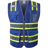 HATAUNKI Reflective Safety Vest for Men Women Hi Vis Vest with Pockets High Visibility Vest Mesh Construction Vests Meets ANSI/ISEA 107-2015 (Blue-04, Medium)