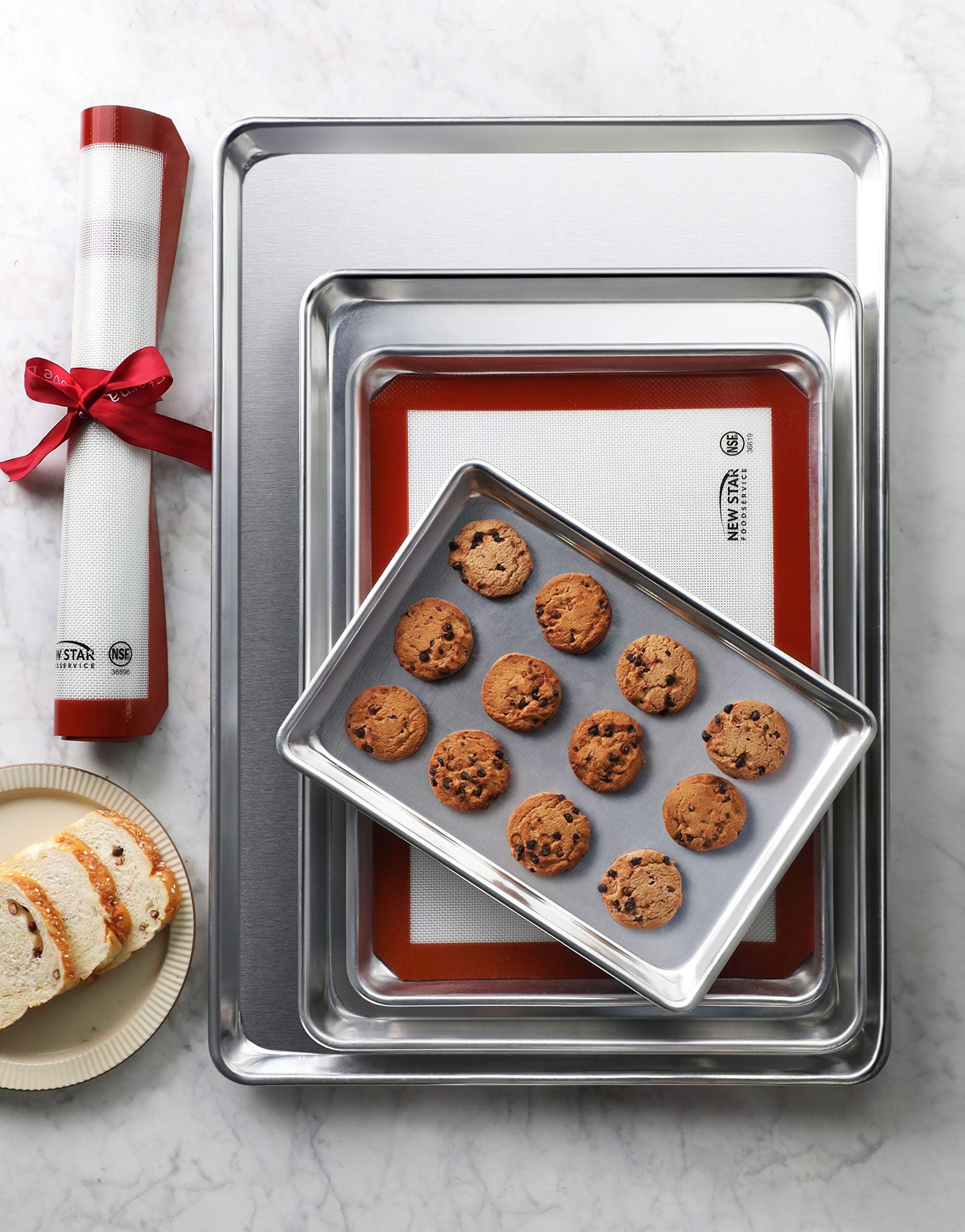 New Star Foodservice 36923 Commercial-Grade 18-Gauge Aluminum Sheet Pan/Bun Pan, 18" L x 26" W x 1" H (Full Size) | Measure Oven (Recommended)