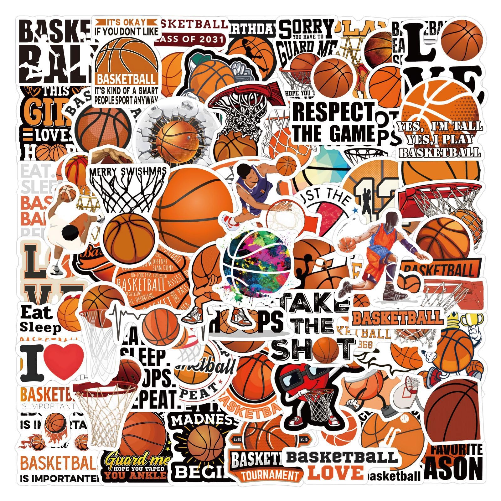 120Pcs Basketball Stickers, Basketball Sports Stickers, Graffiti Vinyl Waterproof Motivational Basketball Game Decals for Laptop Guitar Luggage Skateboard, Teens
