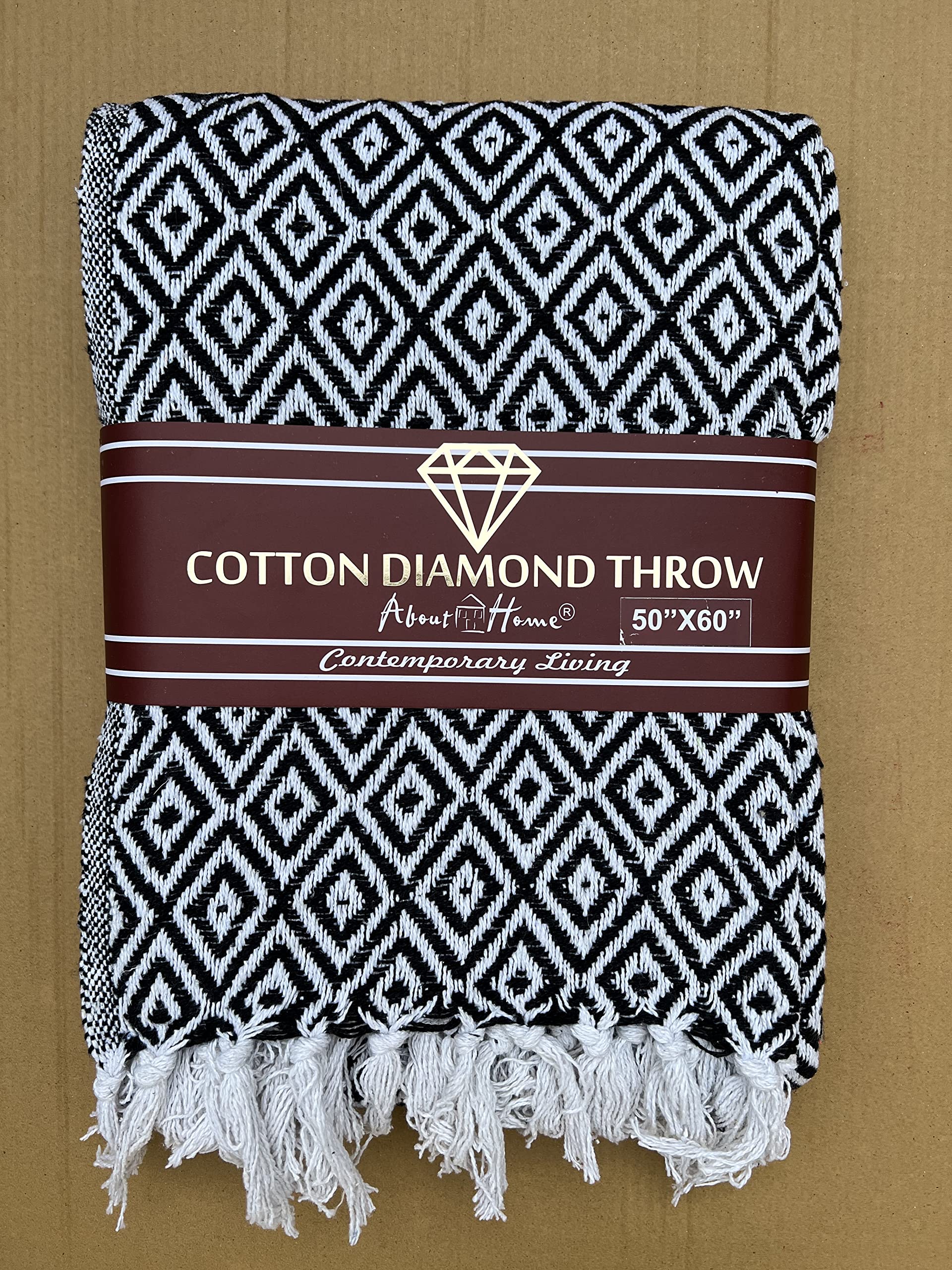 About Home Cotton Diamond throw, settee cover in many sizes & colors. (127x152 cm, Black)