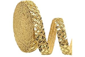 ZNZAKKA Gold Sequin Ribbon Trim Braid Trim Inelastic Glitter Ribbon for Crafts Sewing, Embellishments (5.5 Yards, 0.9 Inch)