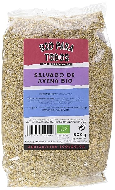 Bio para todos Salvado de Avena Bio - 12 Paquetes de 500 gr - Total: