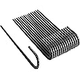 NHZ 12” Ground Rebar Stakes (16pcs) Heavy Duty J Hook Ground Anchors, Curved Steel Plant Support Garden Stake with Chisel Point end, Hammer for Camping Tent - Black Powder Coated