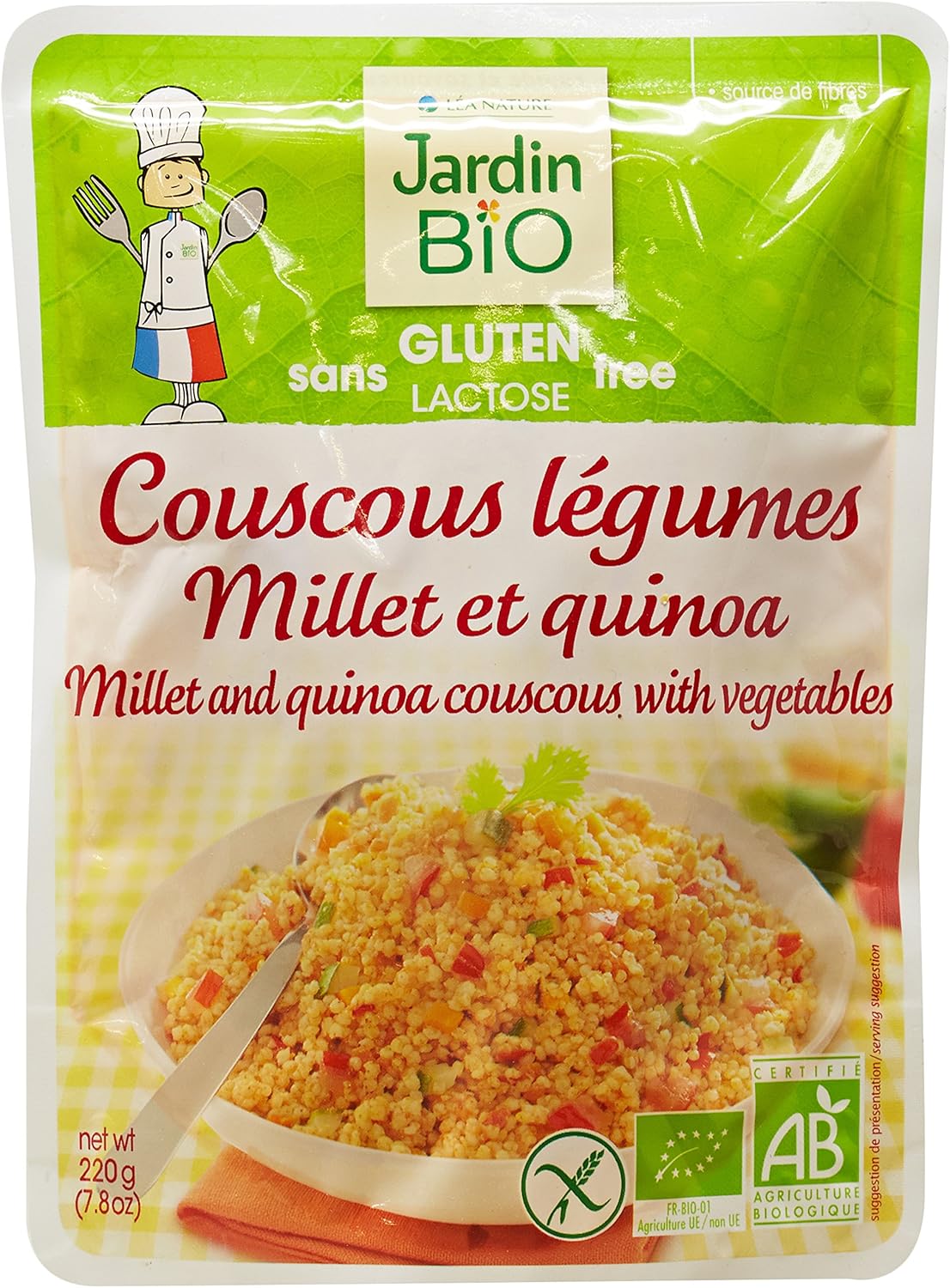 Jardin Bio Couscous Légumes Millet et Quinoa sans Gluten 220 g Lot de