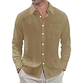 J.VER Men's Linen Shirts Casual Button Down Long Sleeve Shirt Solid Spread Collar Summer Beach Shirts with Pocket