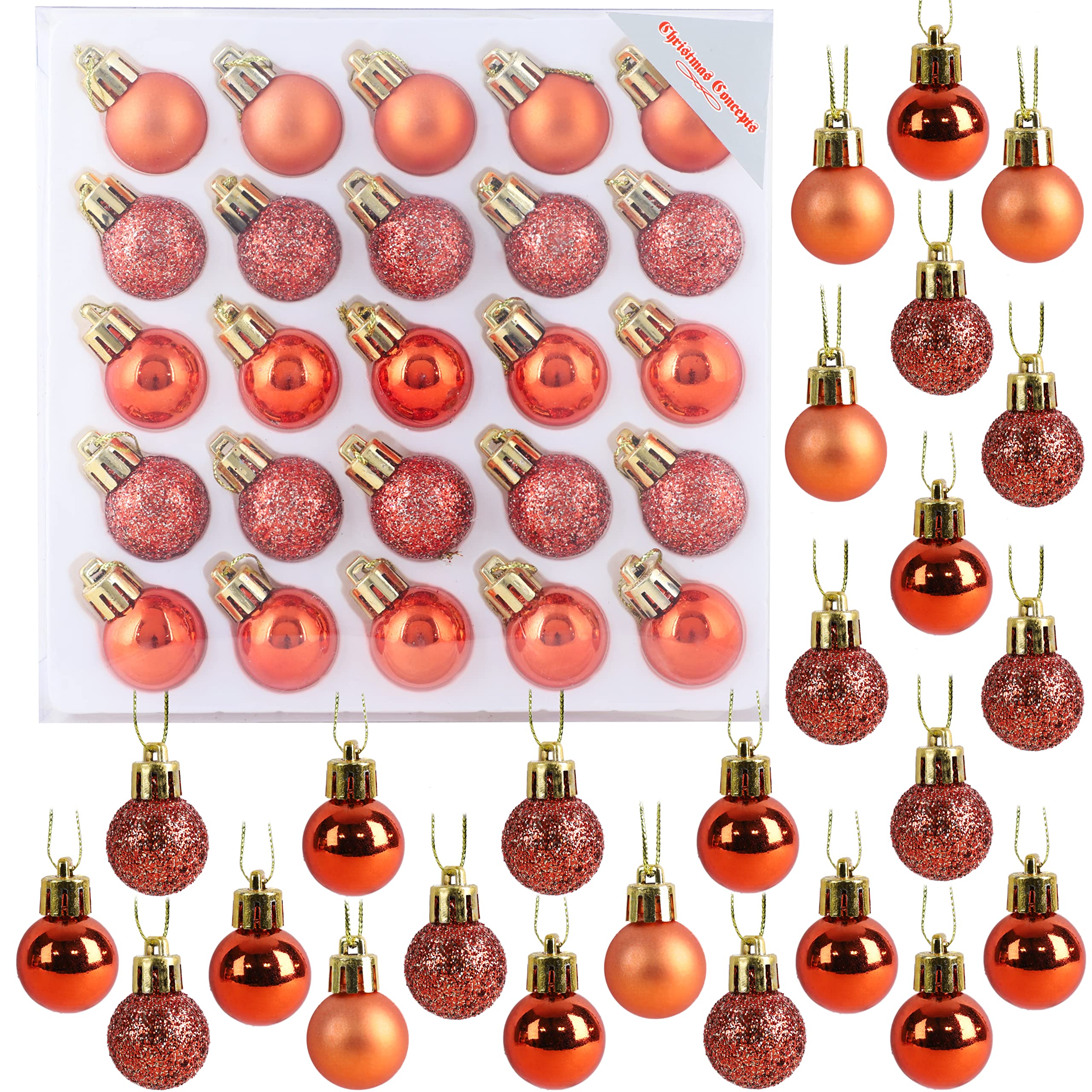 Christmas Concepts® Pack of 25-25mm, 2.5cm (1") Mini Christmas Tree Baubles - Shiny, Matte & Glitter Decorated Baubles (Coral)
