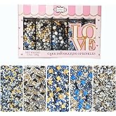Confect Edible Sprinkles | Black, Blue & White Sprinkles Mix | Celebration Sprinkle | Fancy Assorted Pack of 5 Edible Sprinkles -Vegan, Gluten-Free, Nut-Free, Soy-Free, Dairy-Free, Palm Oil-Free
