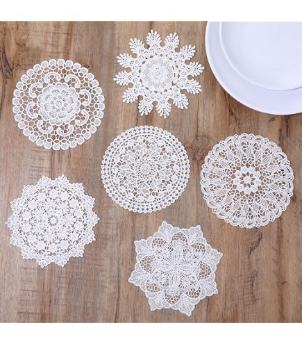 White Vintage Crochet Doilies 4 Inches Round Cotton Handmade Lace Placemats Crafts Tables Food Bulk Doily Cloth Set Corrugated Edge For Wedding Birthday, 4 Pack(White,4in