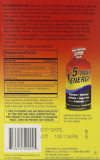 5 Hour Energy Drink Nutrition Nutrition Pics