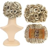 SWACC Short Messy Curly Dish Hair Bun Extension Easy Stretch hair Combs Clip in Ponytail Extension Scrunchie Chignon Tray Ponytail Hairpieces (Chestnut Brown Blonde Blend-6AT88)