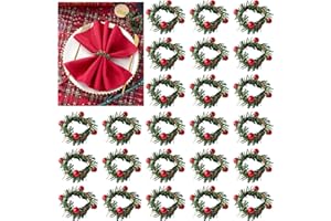 APTWOW Christmas Napkin Rings Set of 24 - Red Berry Wreath Napkin Holder, Holiday Christmas Napkin Rings for Table Decor, Dinner Party, and Winter Weddings