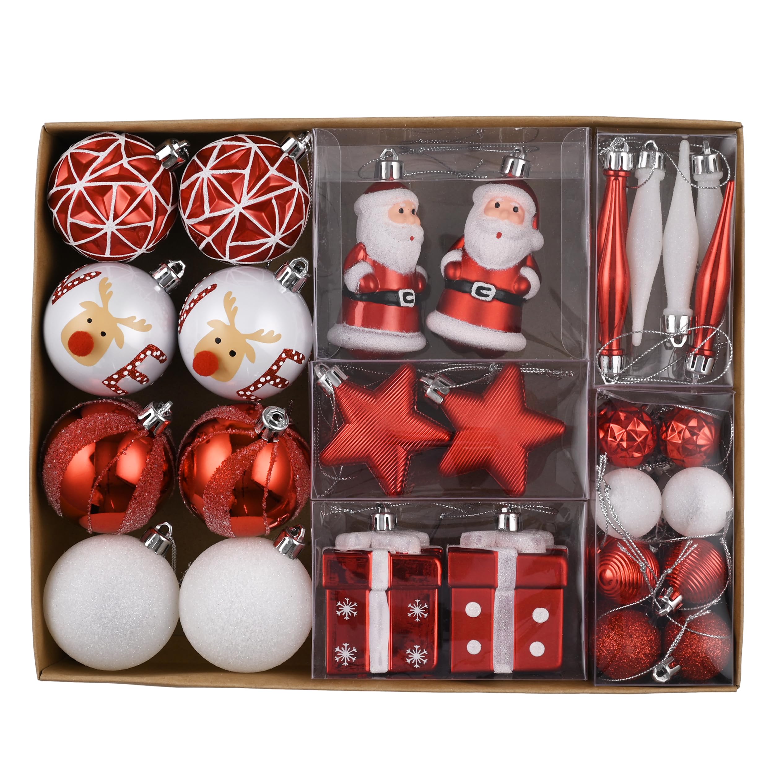 Valery Madelyn Assorted Christmas Baubles Set 40pcs, Traditional Red and White White Christmas Ball Shatterproof Ornaments for Xmas Tree Decorations