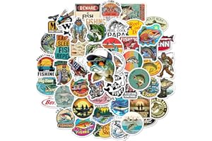 BEATRI Fishing Stickers 50Pcs Fishing Decals Cute Vinyl Waterproof Stickers for Hydro Flask Tackle Box Water Bottle Laptop for Mens Adults (Fishing Stickers)