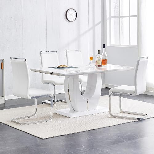 SSLine SSLin Modern 5-Piece Dining Table Set for 4, Modern 63" White ...