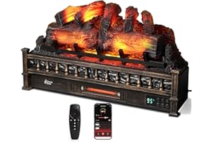 TURBRO Eternal Flame 30 in. WiFi Infrared Quartz Electric Fireplace Log Heater with Sound Crackling, Realistic Pinewood Logs, Adjustable Flame Colors, Remote Control, Thermostat, Timer, 1500W, Bronze