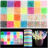 RACIOCK 2400Pcs 4mm Glow in the Dark Seed Beads forJewelry Bracelet Making | Friendship Bracelets Kit with 24 Colors Neon Crystal Beads &amp; Letters Numbers Beads for Bracelets DIY Crafts &amp; Plant Making