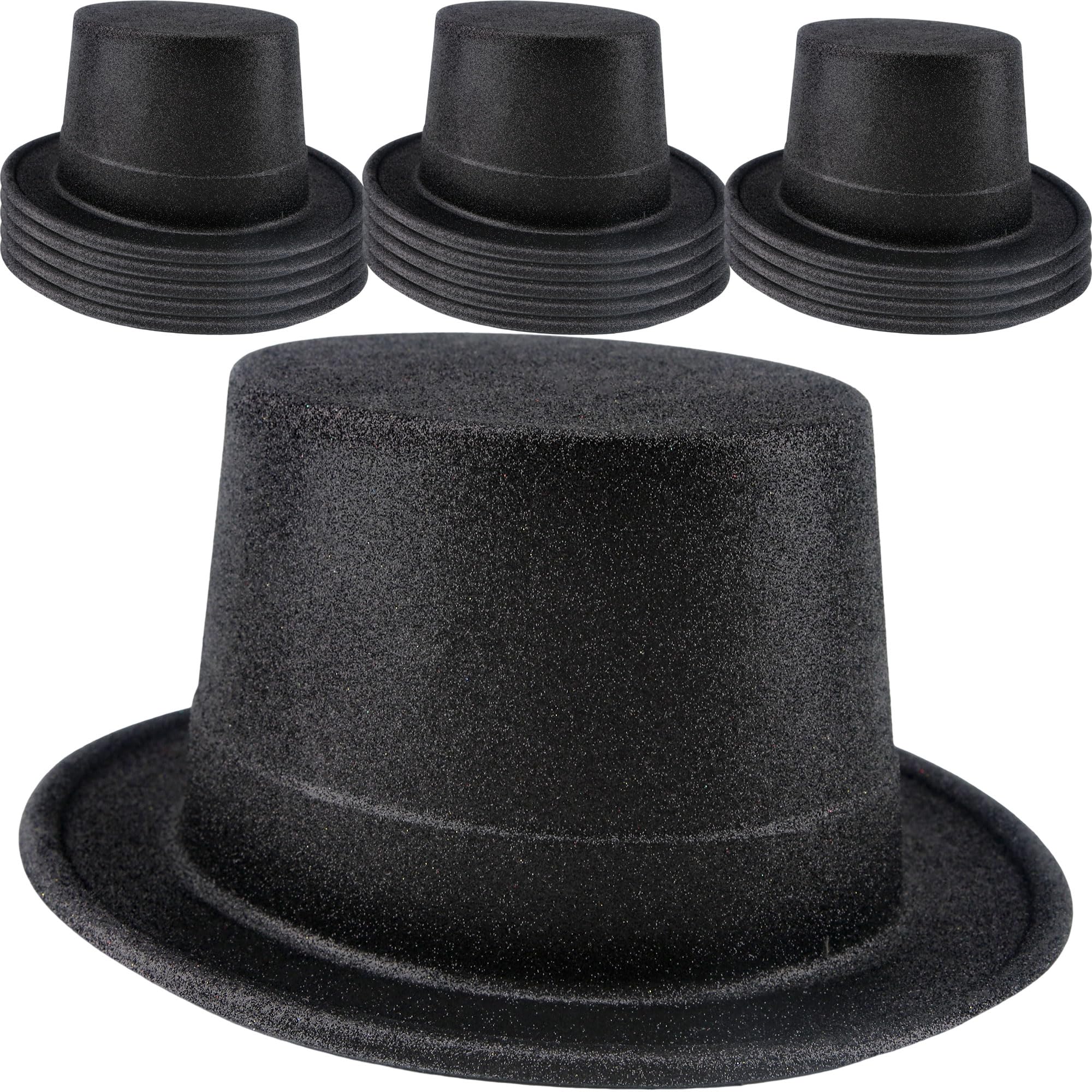 SGBETTER 15 Pack Adult Glitter Magician Hat Black Plastic Top Hats Shiny Party Top Hat for Men Women Halloween Cosplay Party Dress up