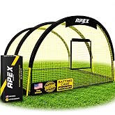 Apex Sports Portable Batting Cage 22x12x8 Ft, Baseball &amp; Softball Net Cage | With Pitching Machine Hole, 3ply 1.25'' Yellow Netting, Secure Steel Poles, 12.7MM Fibreglass Poles, Carry Bag Included